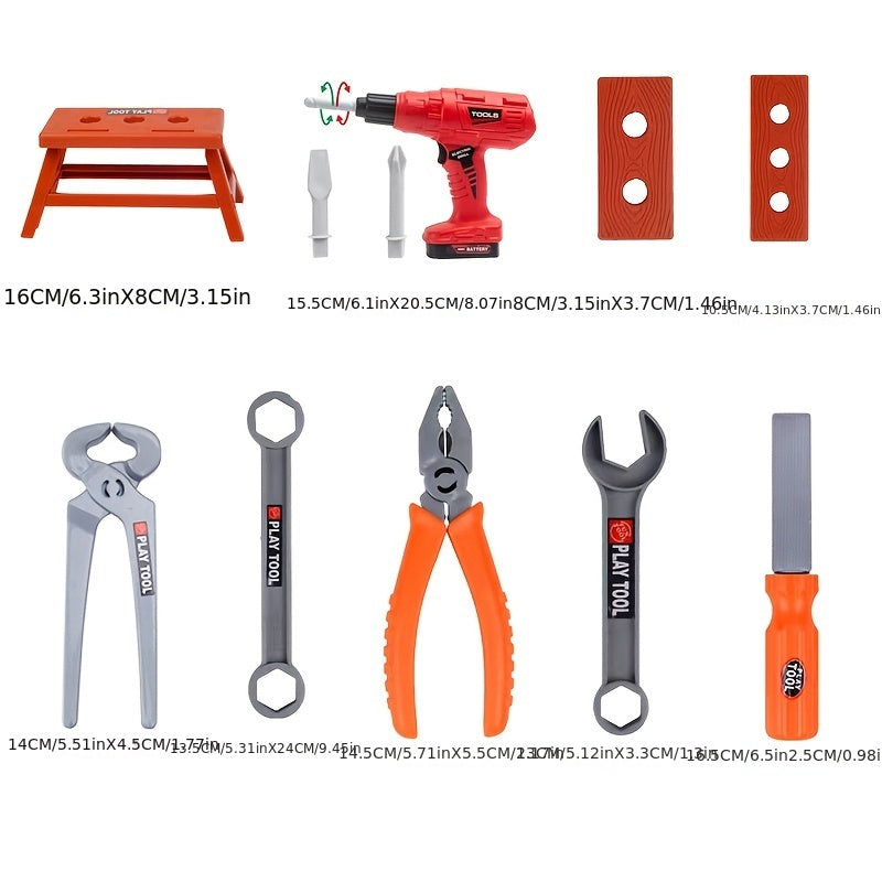 Juego de herramientas para niños en tres tamaños con taladro eléctrico y herramientas de reparación para niños y niñas