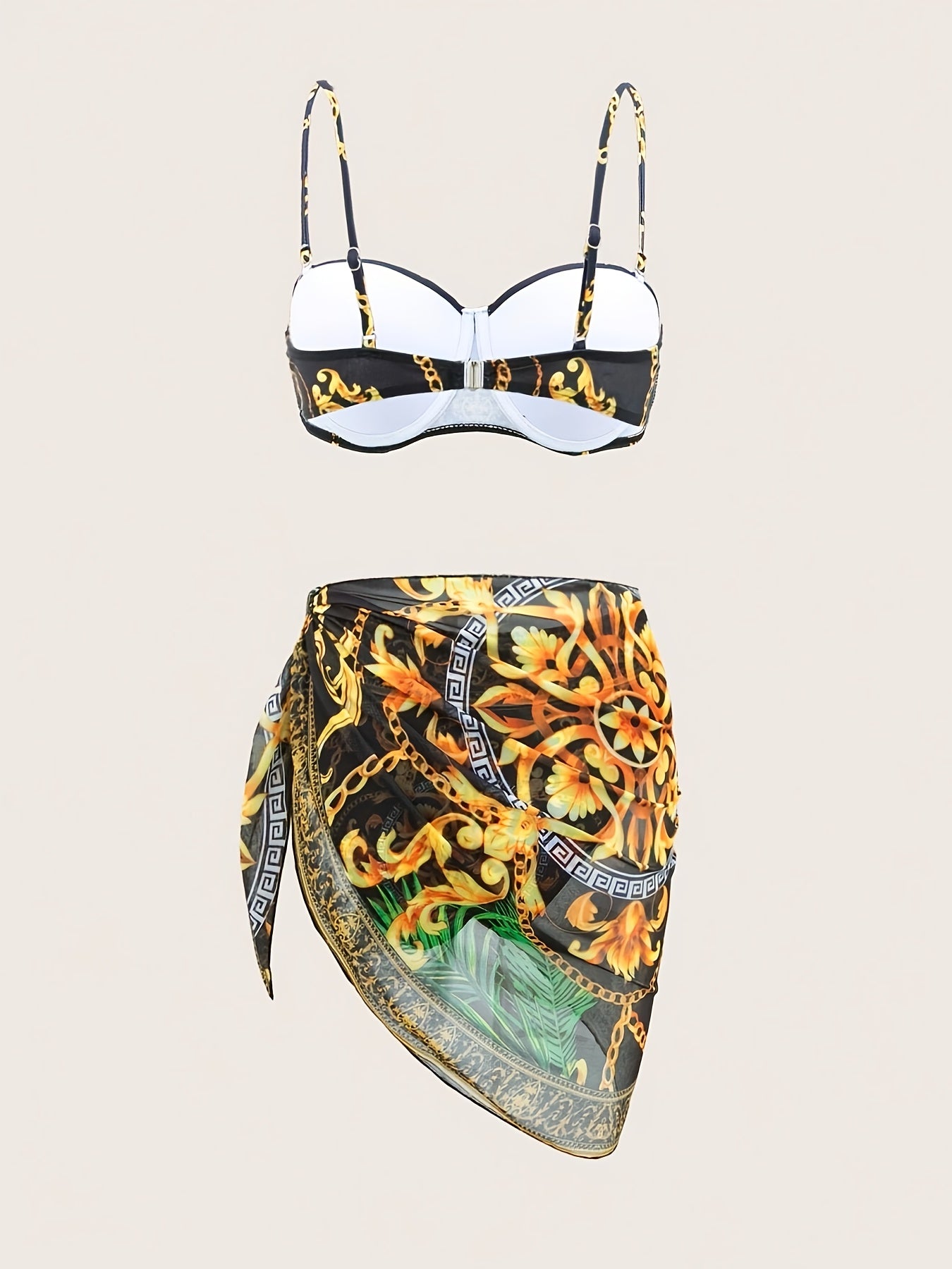 Boho Style Off the Shoulder Bikini Set with Geometric Pattern High Stretch Polyester Elastane for Women