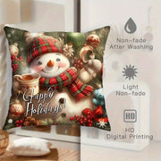 Set of 2 Christmas Snowman Throw Pillow Covers 18x18 Inches Polyester Blend Washable