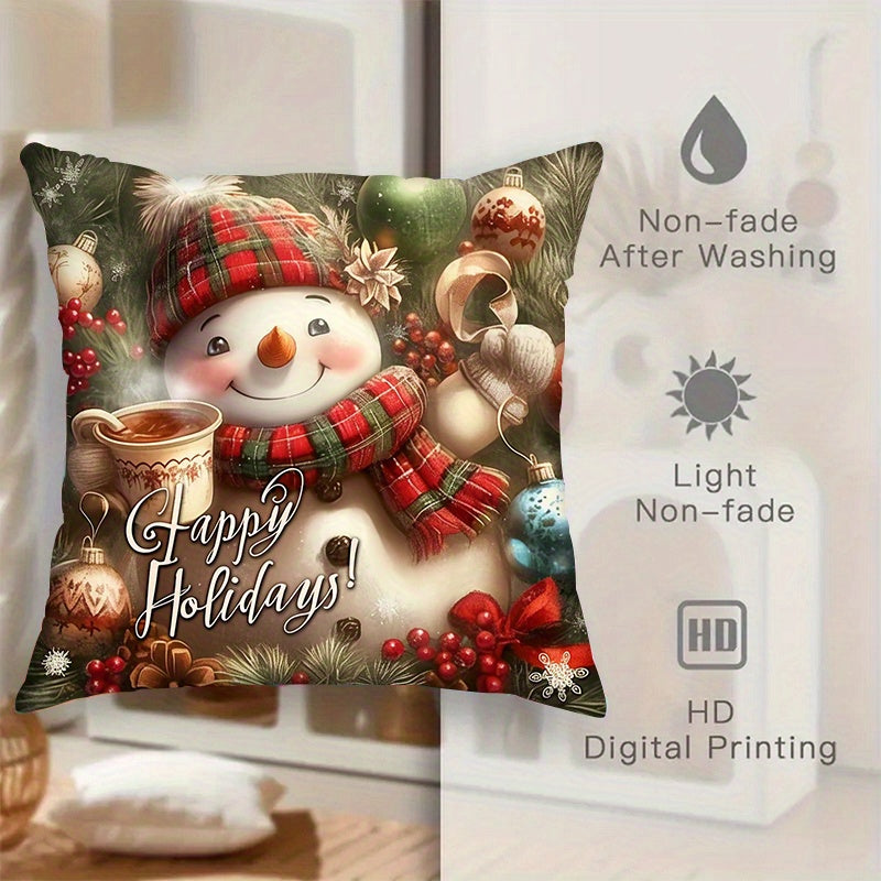 Set of 2 Christmas Snowman Throw Pillow Covers 18x18 Inches Polyester Blend Washable