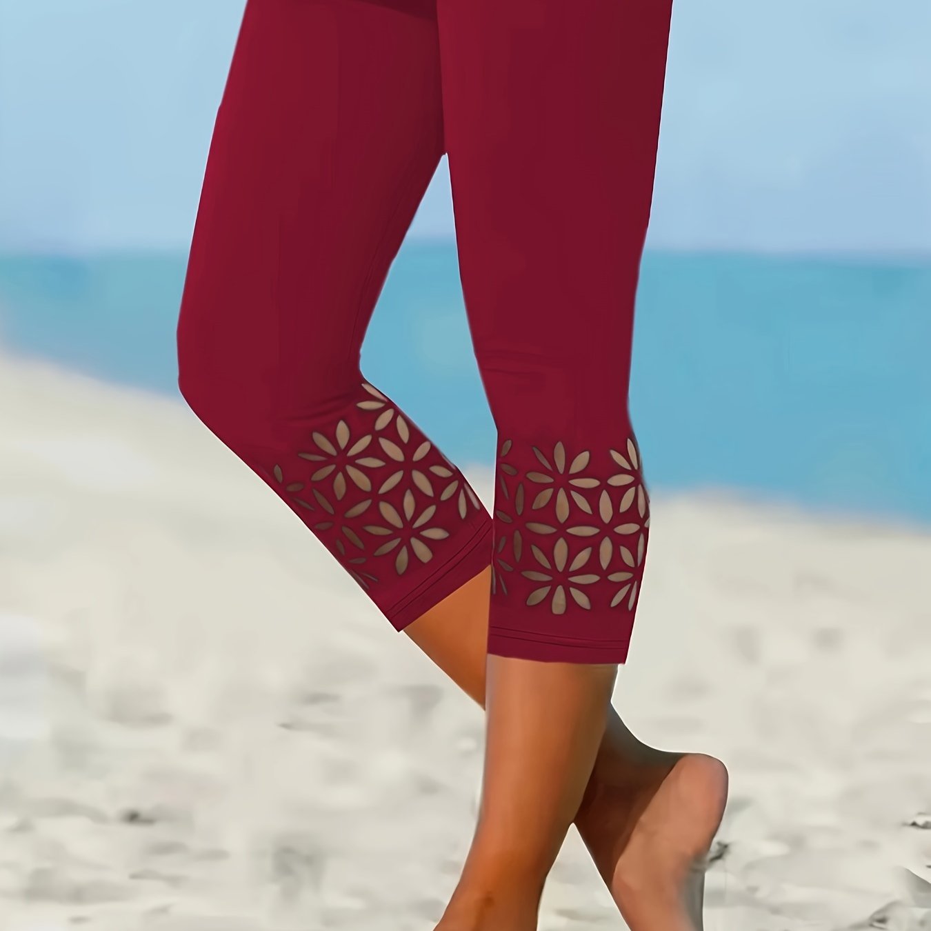 Plus Size Womens High-Waisted Leggings Solid Color 7/8 Fit Breathable