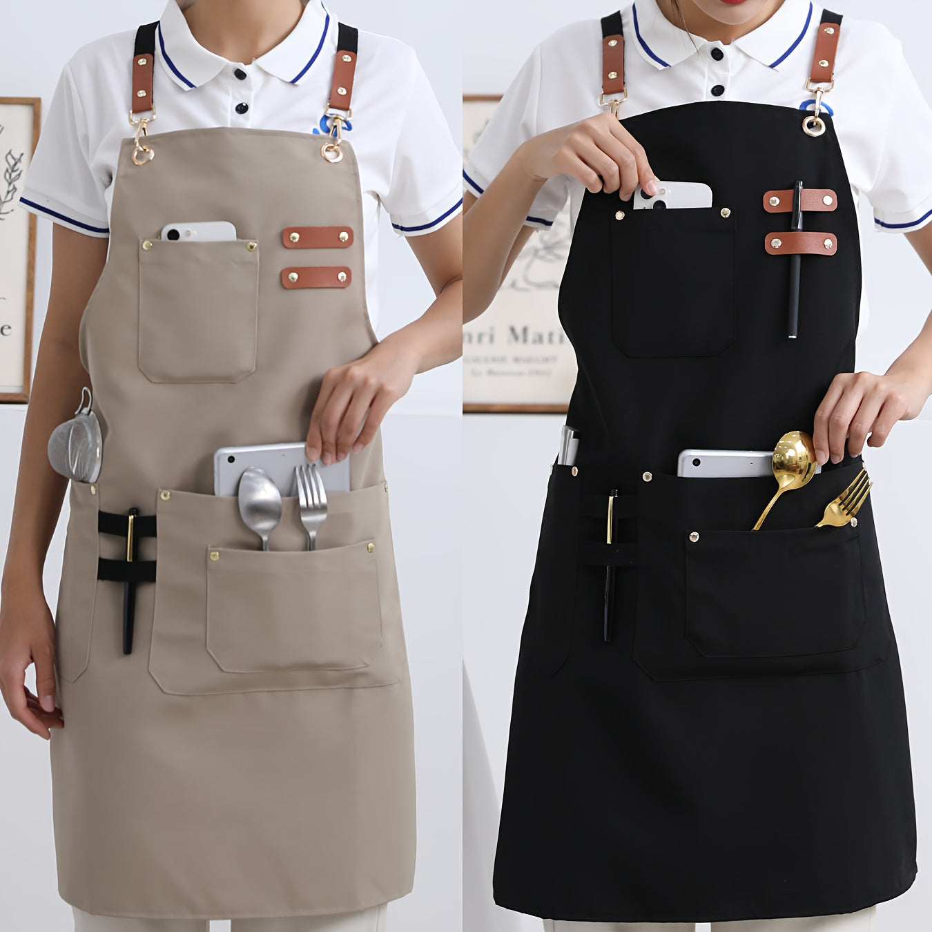 High-End Canvas Apron with Four Pockets for Kitchen Restaurant Cooking and Baking