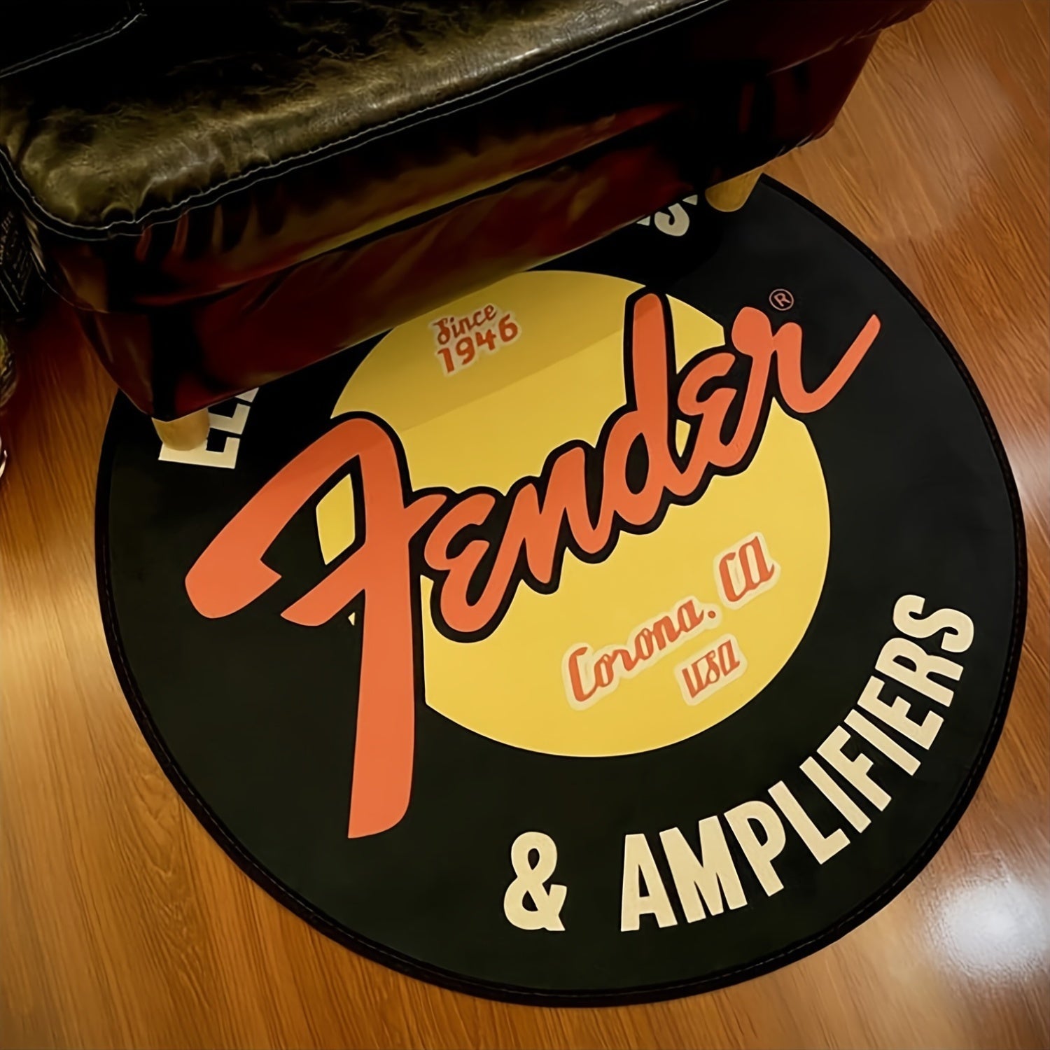 Black Plush Carpet with Guitar Music Print, Non-Slip, 1cm Thick Area Rug