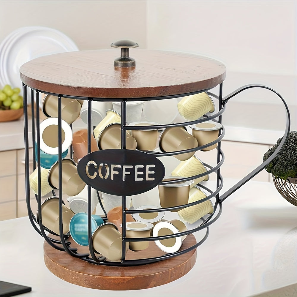 Katta Zamonaviy Qahva Savati, Yog'och Asosli: Qahva Podlari va Espresso Kapsulalari uchun Yuqori Sig'imni Saqlaydi, Oshxona, Bar va Restoranlar uchun Ideal - Mustahkam Temirdan Yasalgan