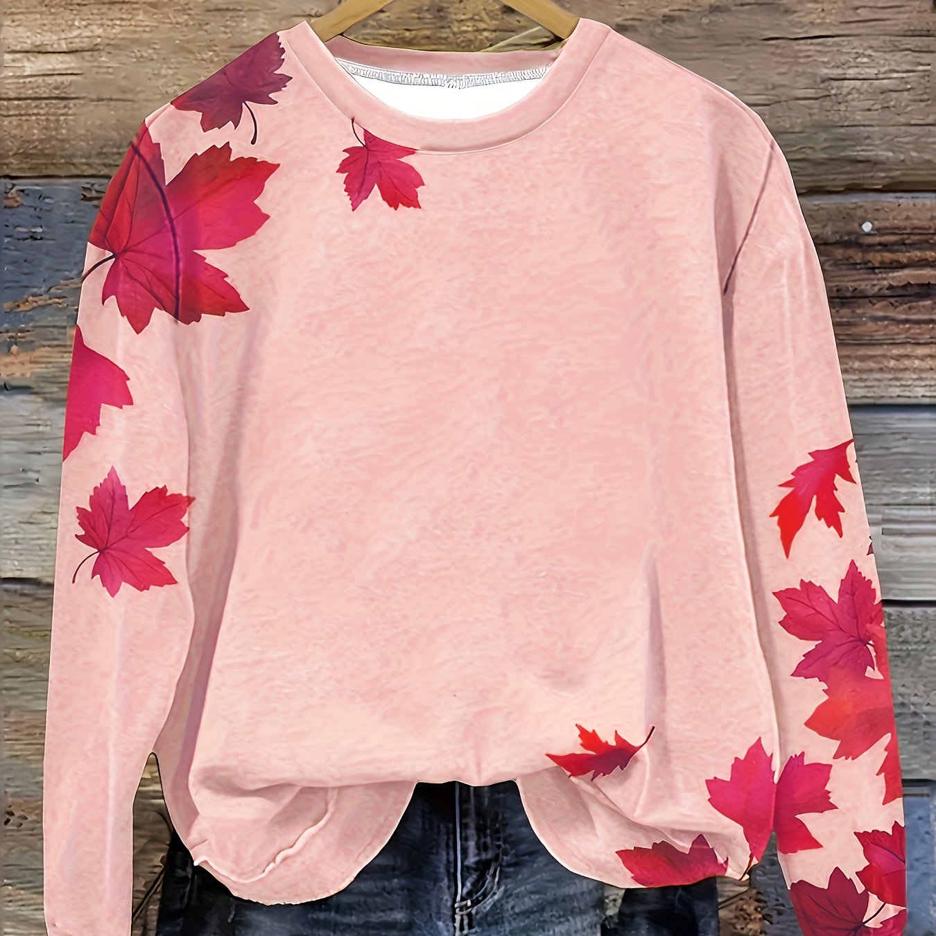 Plus o'lchamli Maple Leaf bosma pullover svitshot uzun sleeve krujkek casual kuz qish ayollari