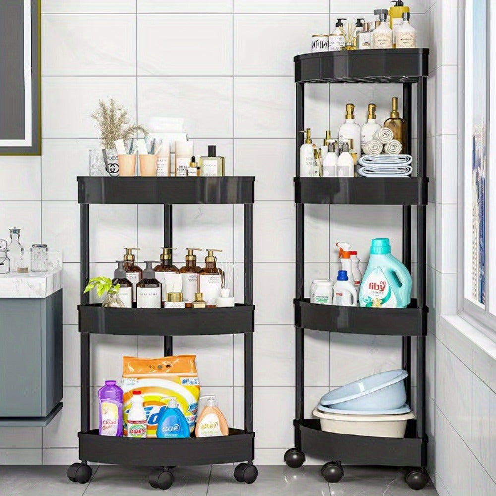 Plastic Mobile Storage Cart with Multi-Tier Shelves for Kitchen Bathroom and Living Room