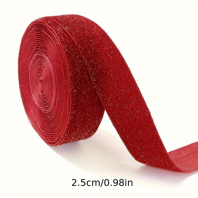 Red Velvet Ribbon 4.57m Glitter Accents for Gift Wrapping Wreaths and Decorations