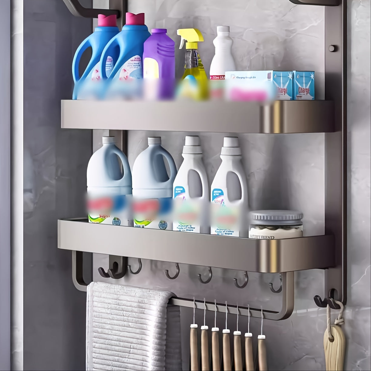 Wall Mounted Bathroom Storage Rack with 2 Tiers for Cosmetics Shower Gel Organization