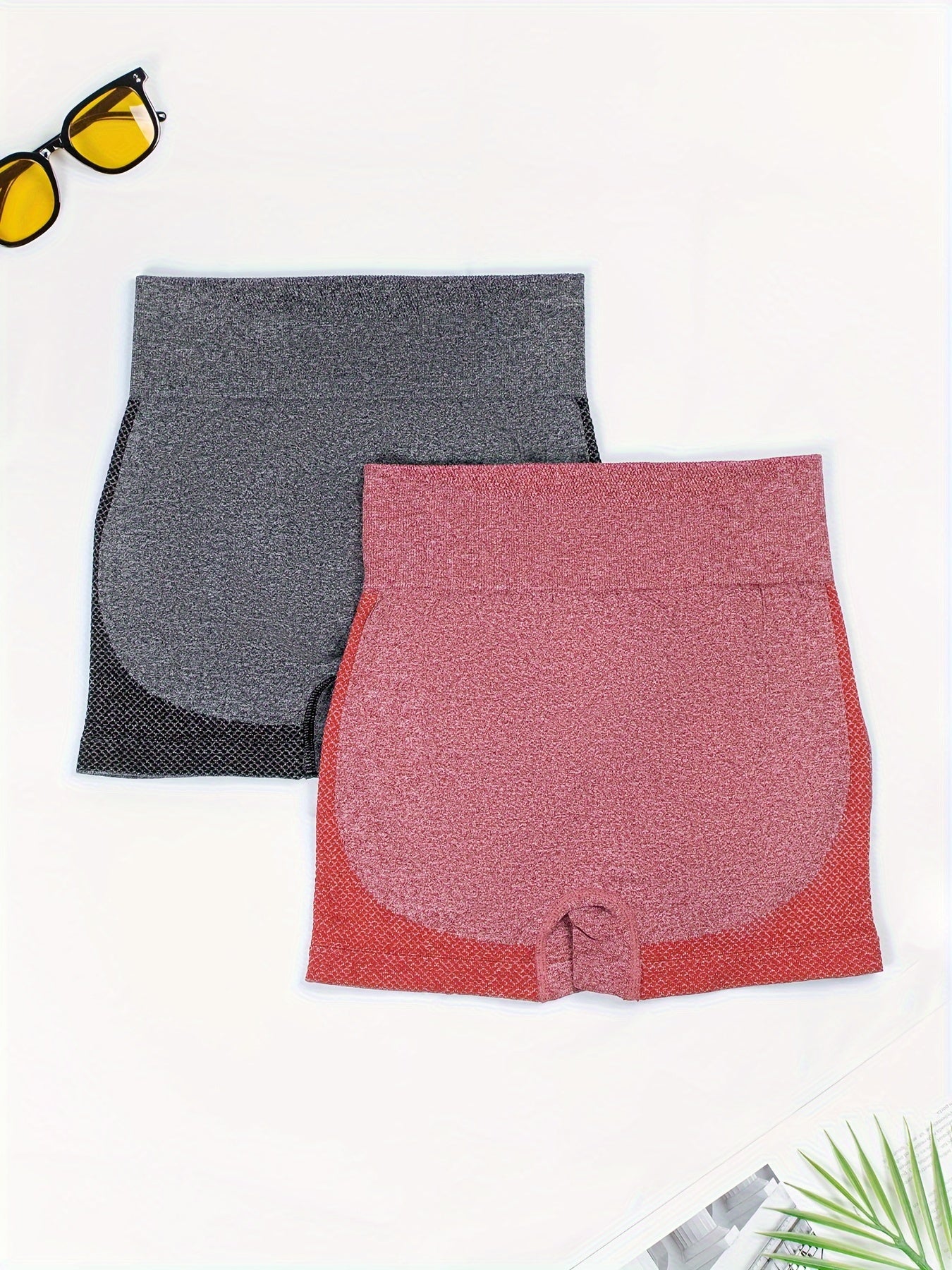 Women's 2-Pack High-Waist Compression Shorts Seamless Knit Medium Support Fitness