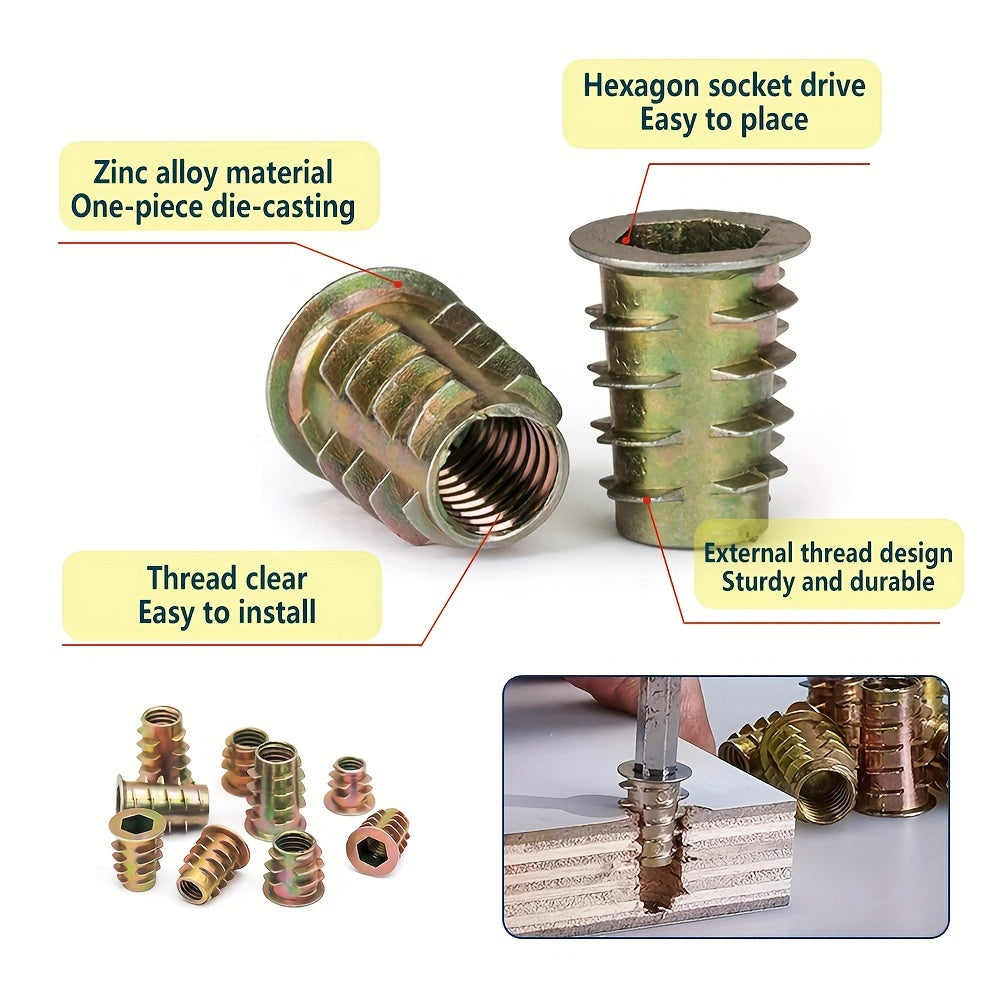 Threaded Inserts Nut Kit for Wood Furniture Zinc Alloy Bolt Fasteners
