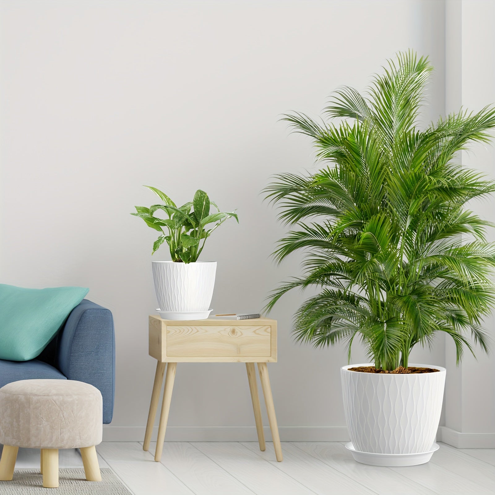 Set of Water Ripple Plastic Flower Pots with Drainage Holes for Indoor Outdoor Planting Large Medium Small