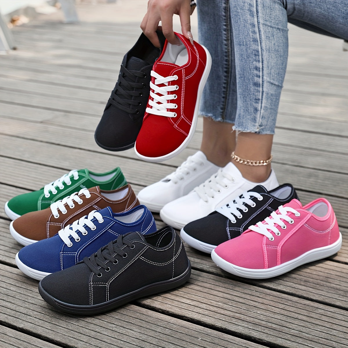 Unisex Barefoot Sneakers Minimalist Breathable Fabric Low-Top Black Red Green Blue Pink White