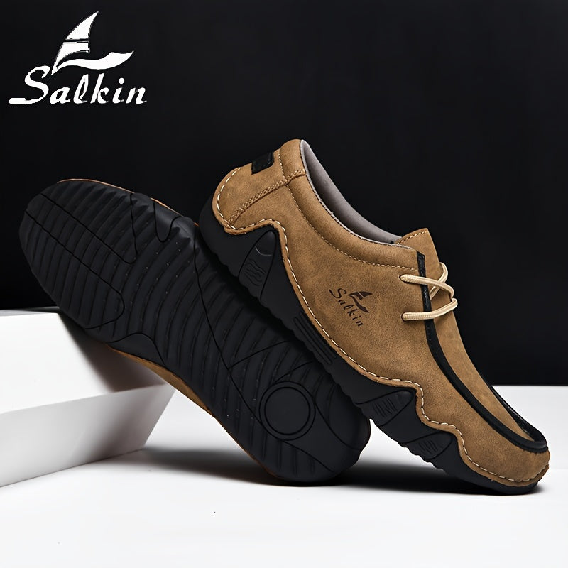 Men's Casual Loafers Leather Microfiber Low Top Comfortable Durable Lace-Up Shoes