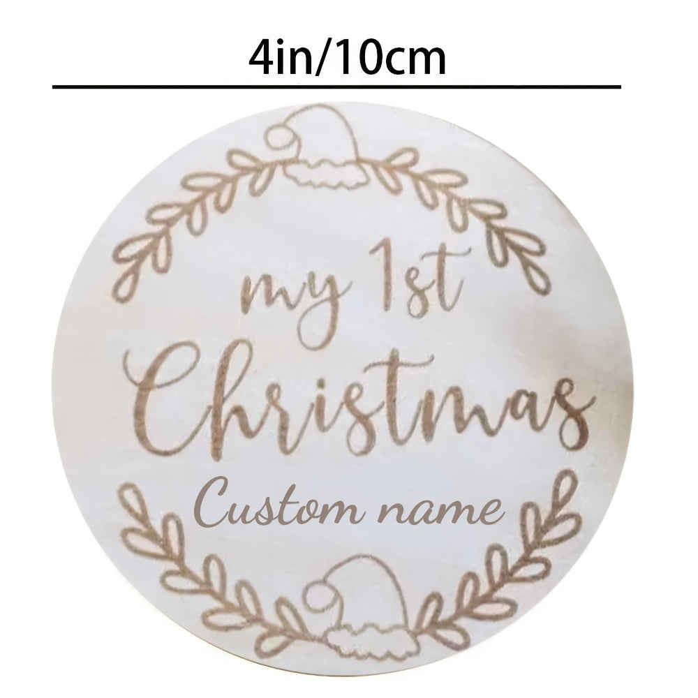 Personalized Wooden Milestone Sign for Baby's First Christmas Round Holiday Keepsake
