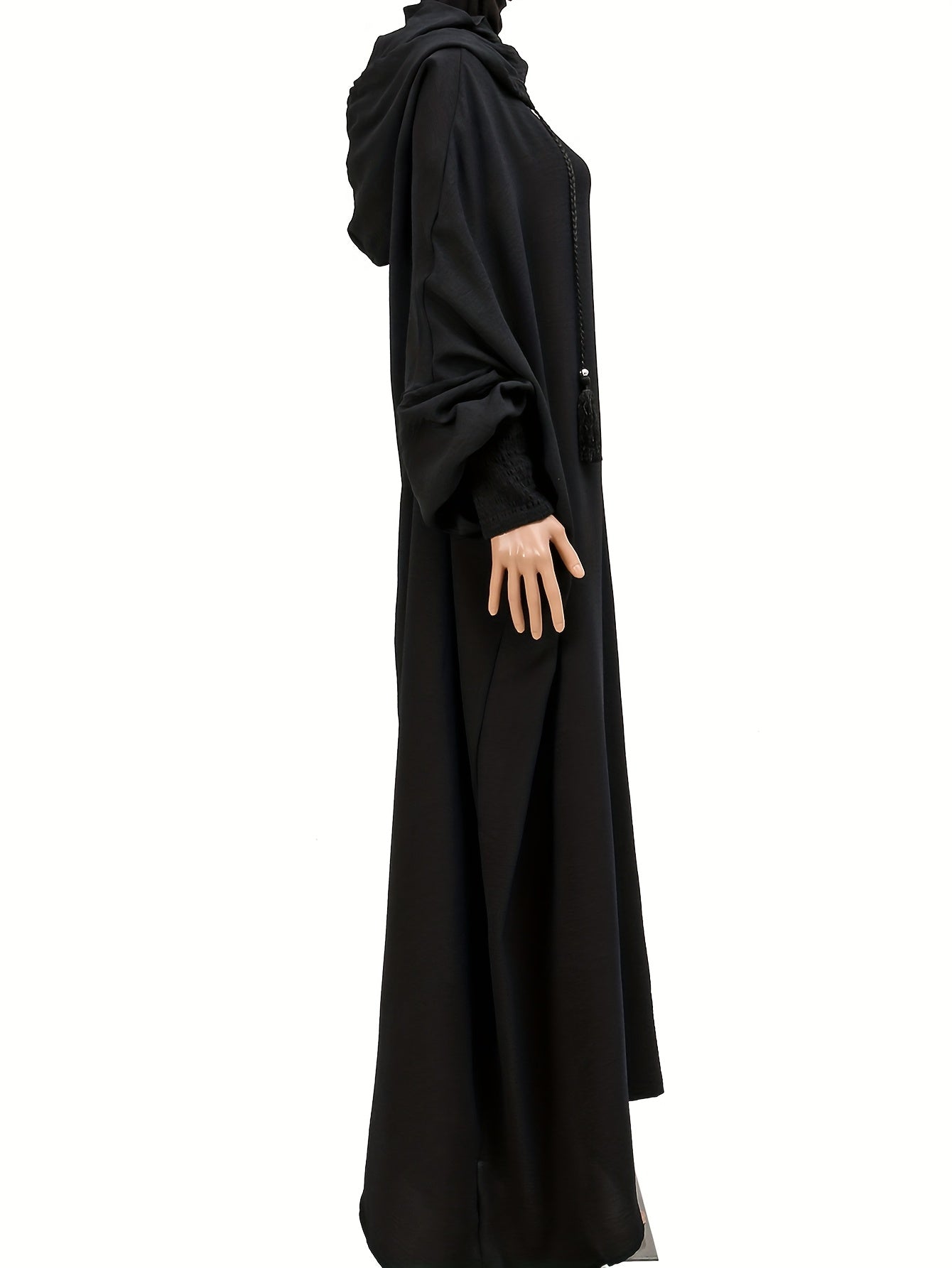 Women's Black Abaya with Batwing Sleeves Hooded Loose Fit Polyester All Seasons Minimalist Style