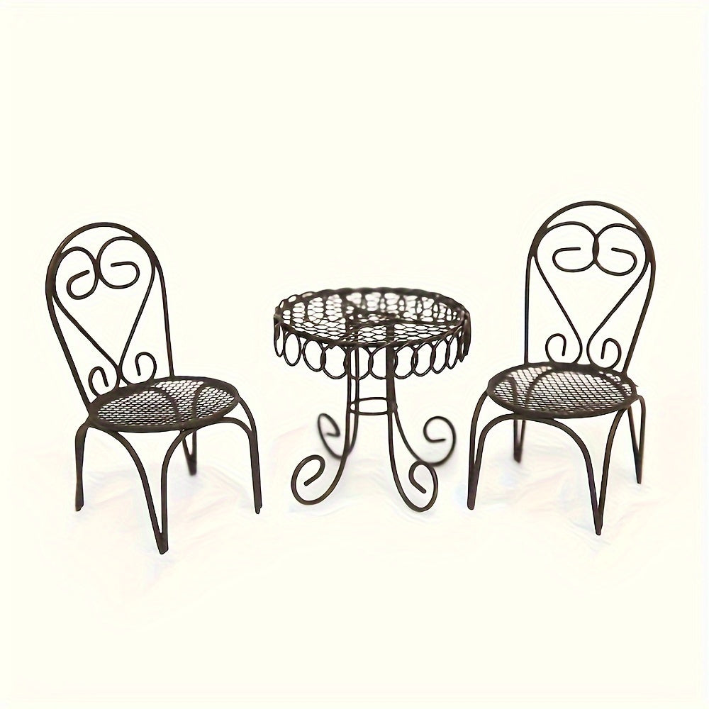 Miniature Metal Garden Decor Set Waterproof Iron Rocking Chairs Table Figurines for Home and Garden