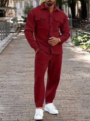 Fleece Hoodie and Pants Set for Men Casual Fall Winter Polyester Solid