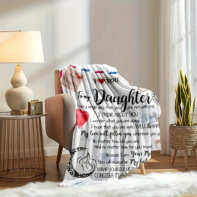 Daughter Love You Printed Flannel Throw Blanket Soft Warm Couch Bed Travel Gift