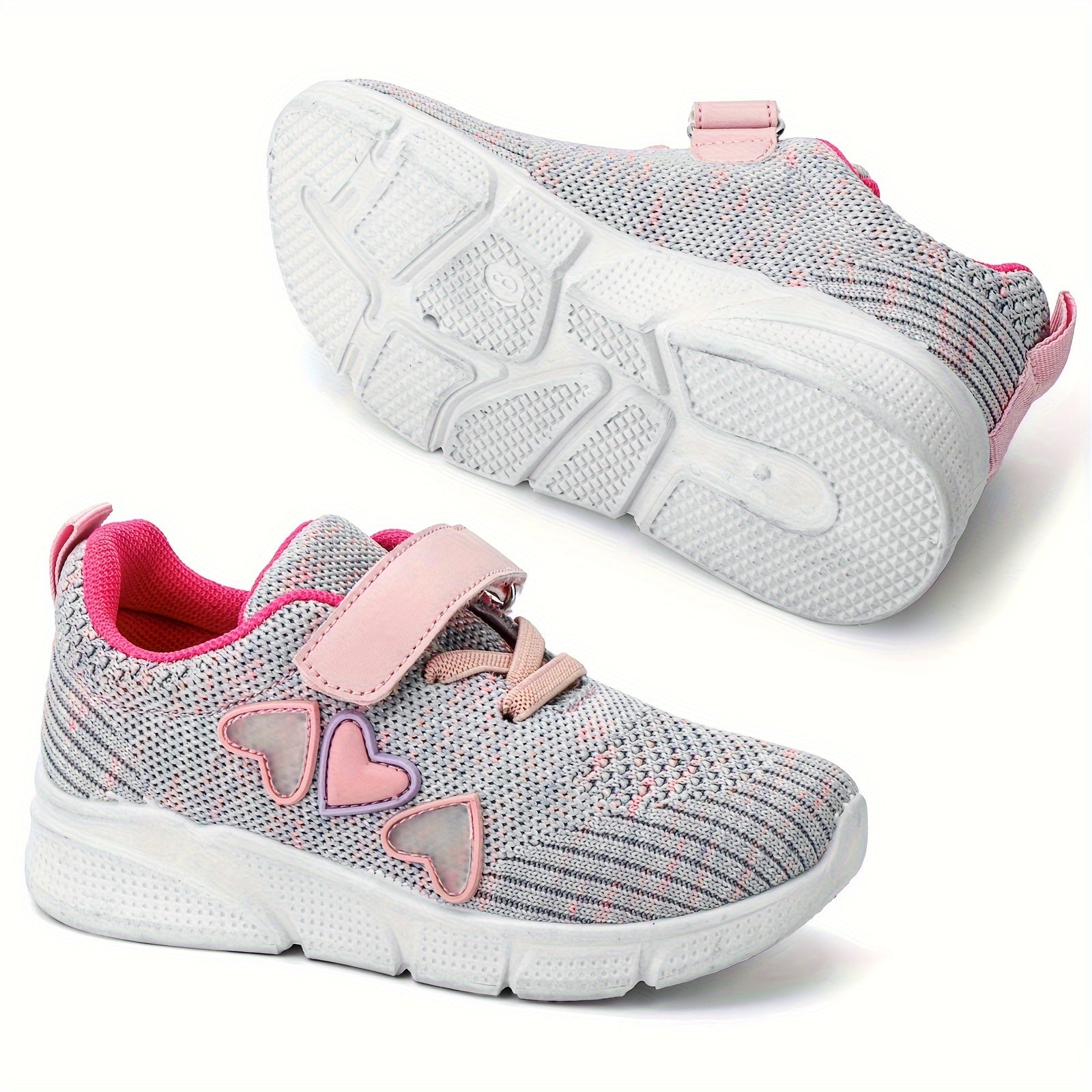 Kids' Pink Heart Athletic Sneakers for Girls and Boys Breathable Lightweight Non-Slip Rubber Sole