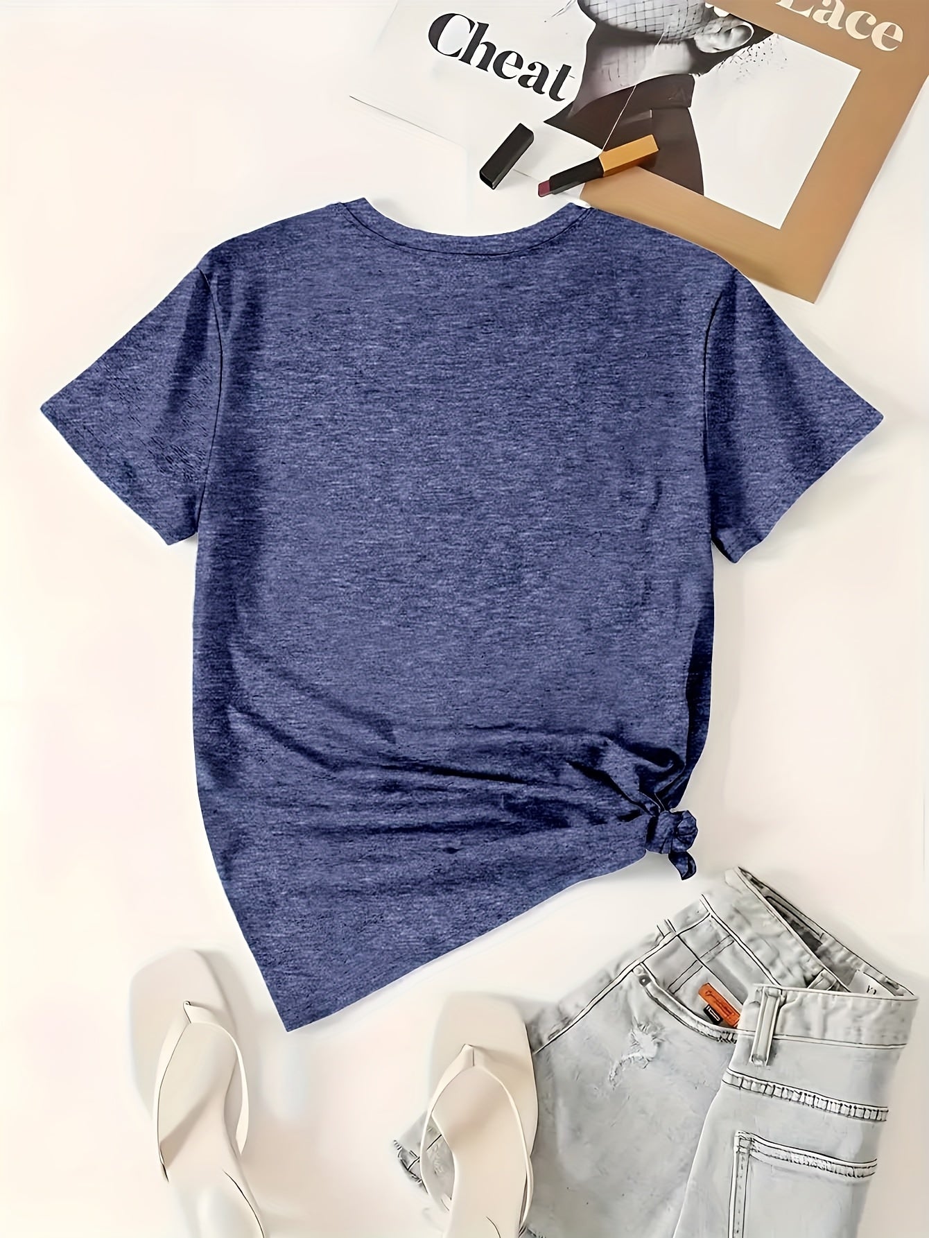 Plus Size Women's Cotton Casual Short Sleeve T-Shirt Black Floral Print