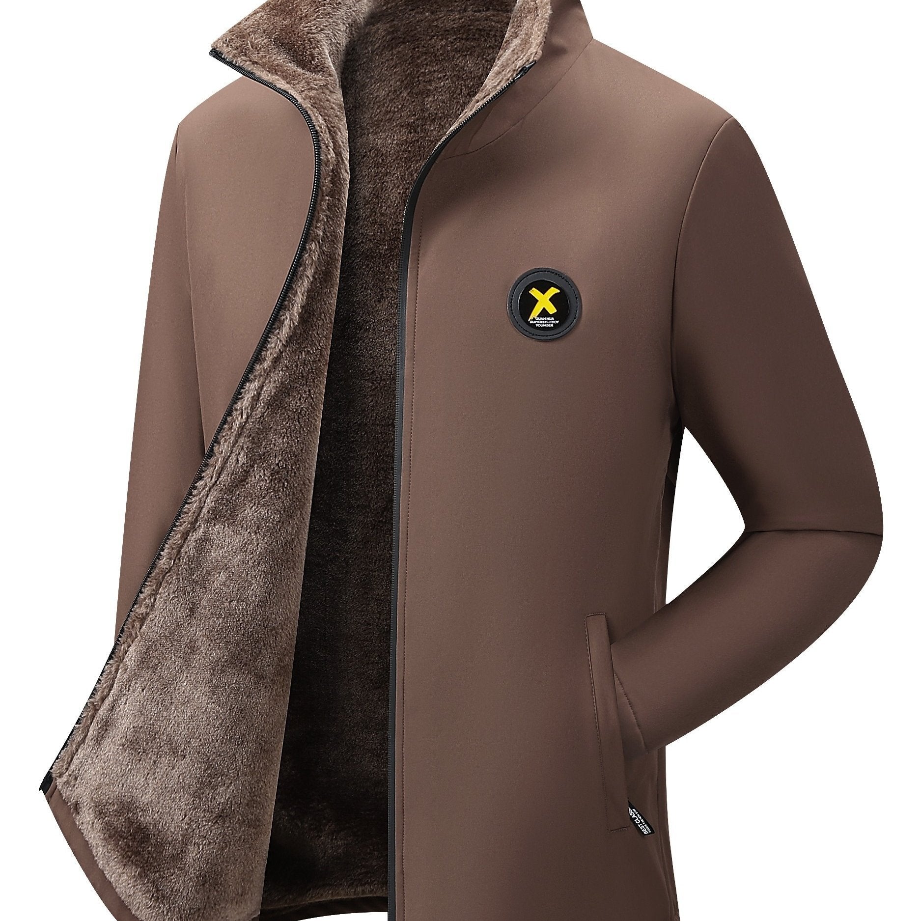 Мужская утепленная куртка с воротником-стойкой, молния, повседневная, осень-зима