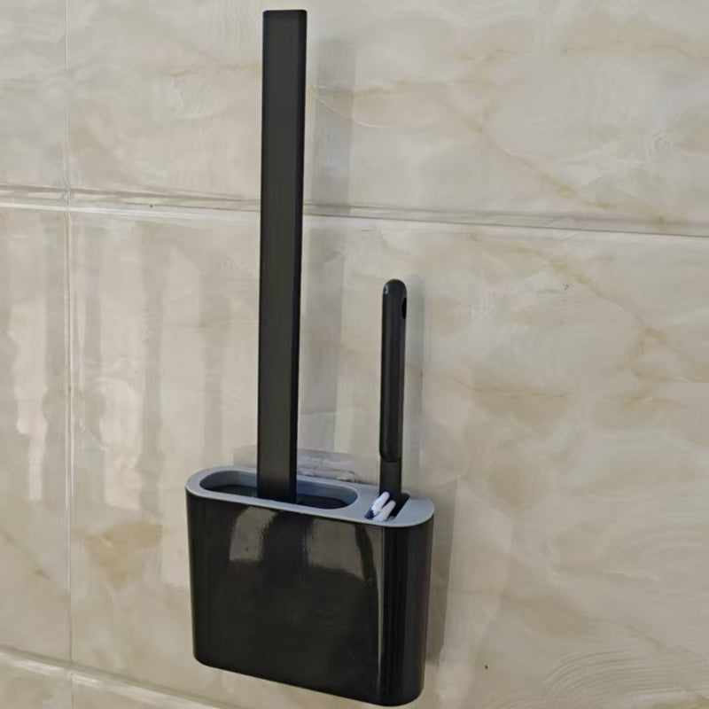 Set of Two Wall-Mounted Toilet Brushes with Soft Silicone Heads and Long Handles Bathroom Cleaning Tools