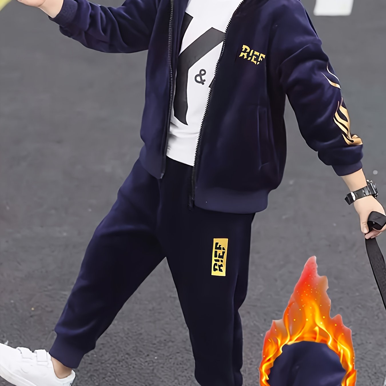 Yigitlar uchun Fleece Hoodie va Shimlar to'plami, kuz-qish bolalar uchun kundalik kiyimlar, o'rta katta