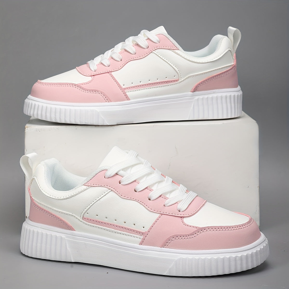 Pink White Color-Block Casual Sneakers for Women Low-Top Running Shoes