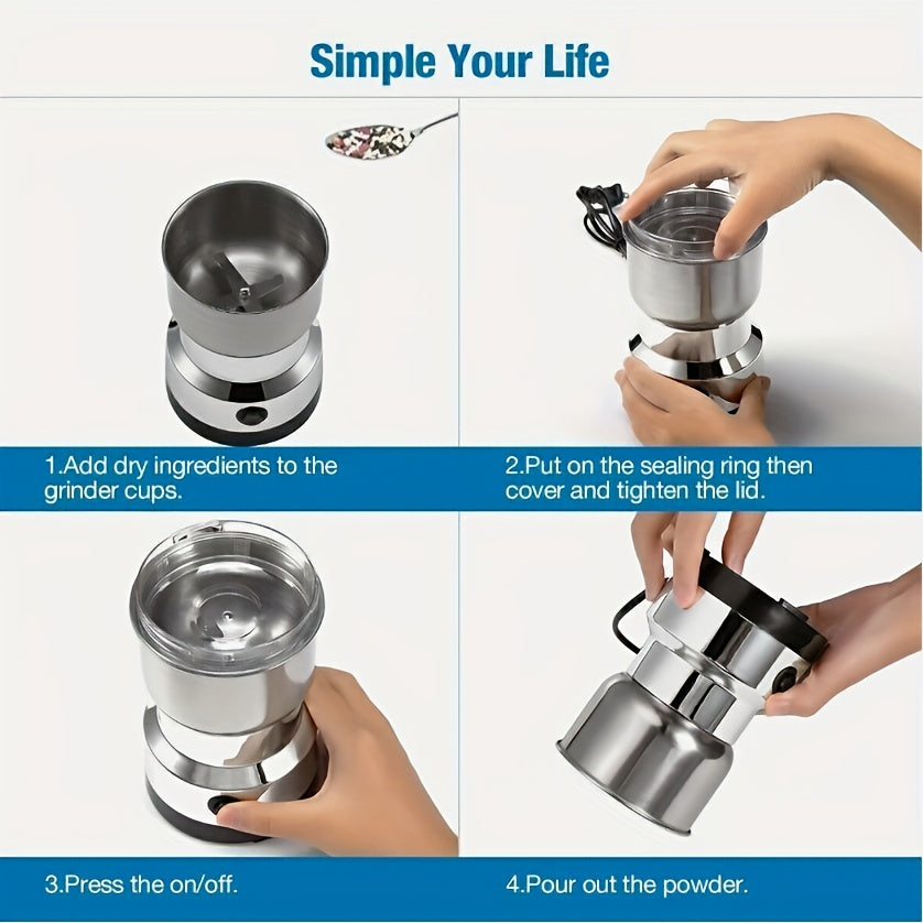 Stainless Steel Electric Coffee and Spice Grinder 300W Mini with 4 Blades