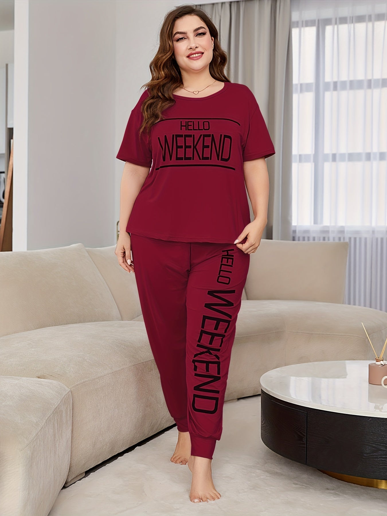 Women's Plus Size Short Sleeve Pajama Set Cotton Cute Cartoon Homewear