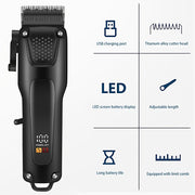 Cordless Men’s Hair Clippers with Digital Display Rechargeable Lithium Battery USB Charging Guide Combs