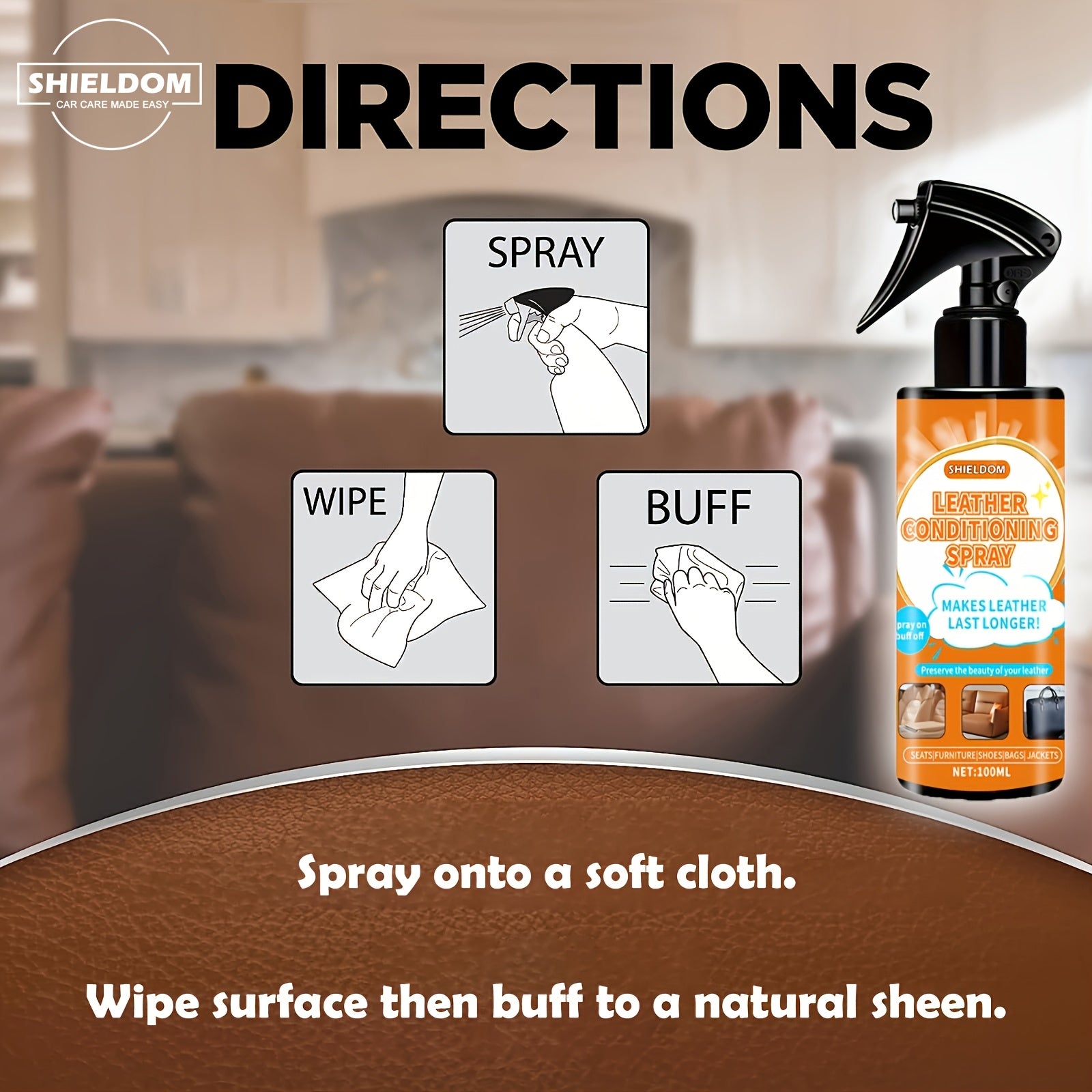 Kit de reparación con spray acondicionador de cuero para muebles, sofá, chaqueta, asientos de coche, 100ml