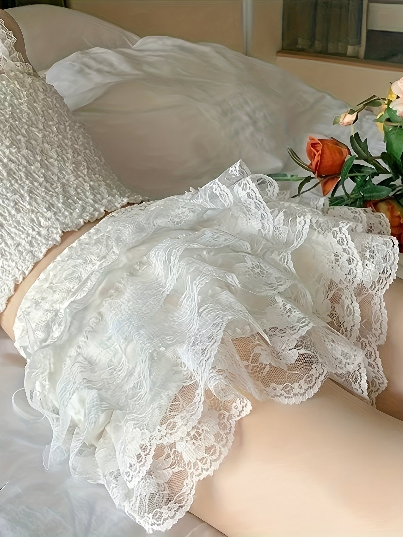 Plus Size Lace Cake Skirt White Off-Shoulder Ruffled Evening Lingerie