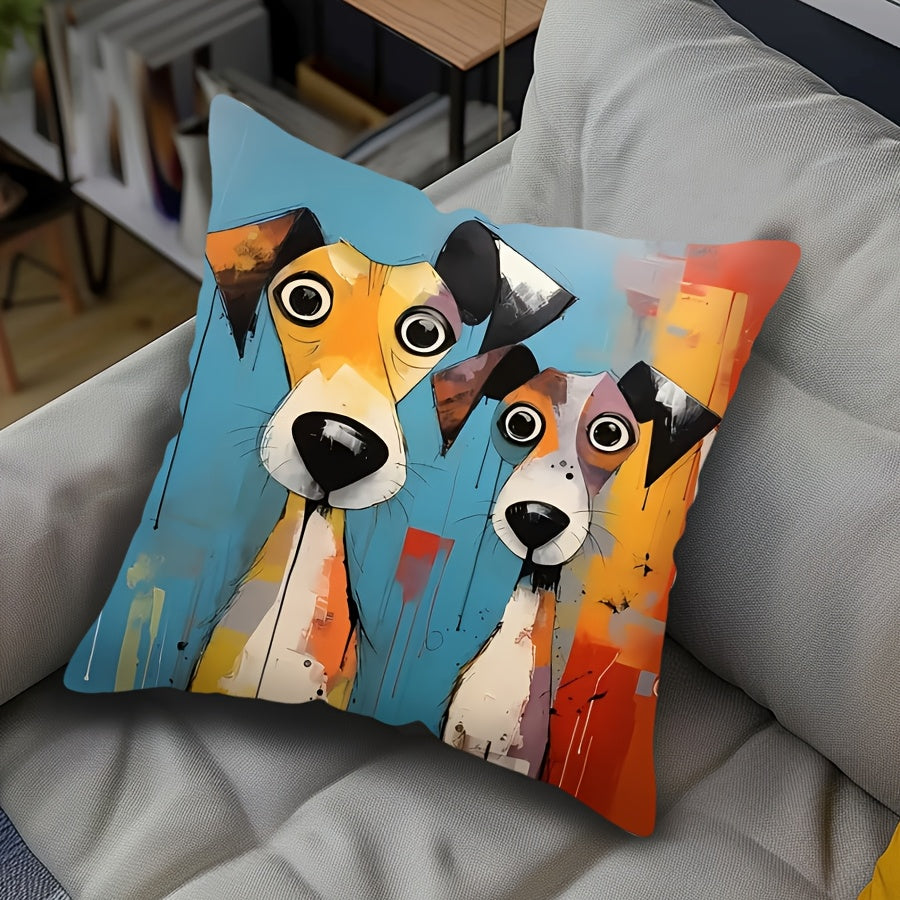 Dog Print Throw Pillow Cover Abstract Art Soft Woven Polyester Zippered Machine Washable