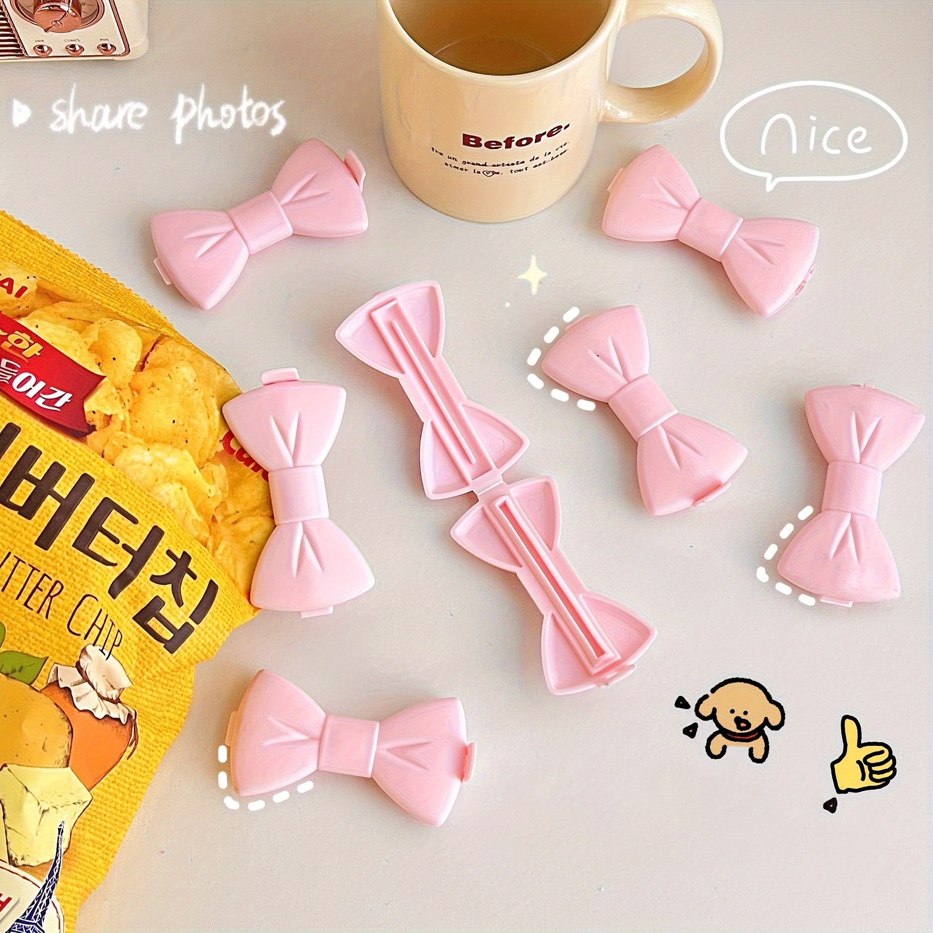 Pink Bow Seal Clips 2-Pack Food Bag Sealer Butterfly Closure Kitchen Accessories