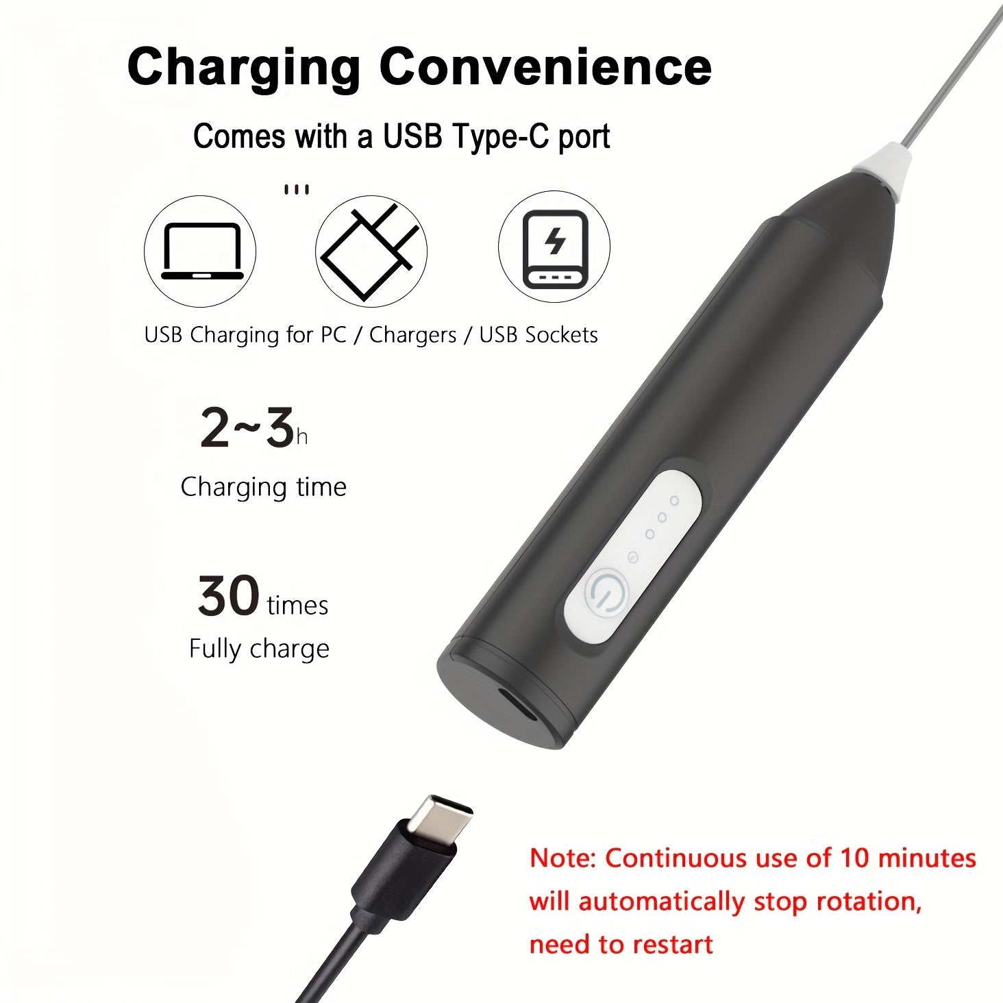 Электрический взбиватель для молока USB, перезаряжаемый, ручной, белый, с 3 уровнями пены