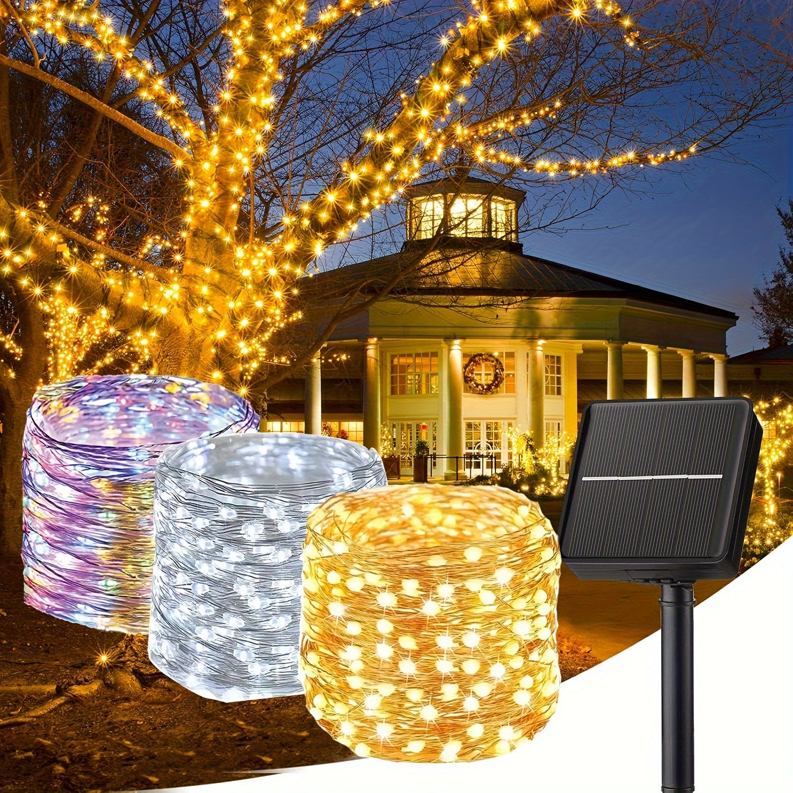 Solar Powered LED String Lights 12.19-32 Meters 100/300 LEDs Outdoor Decor Patio Tree Balcony Gazebo