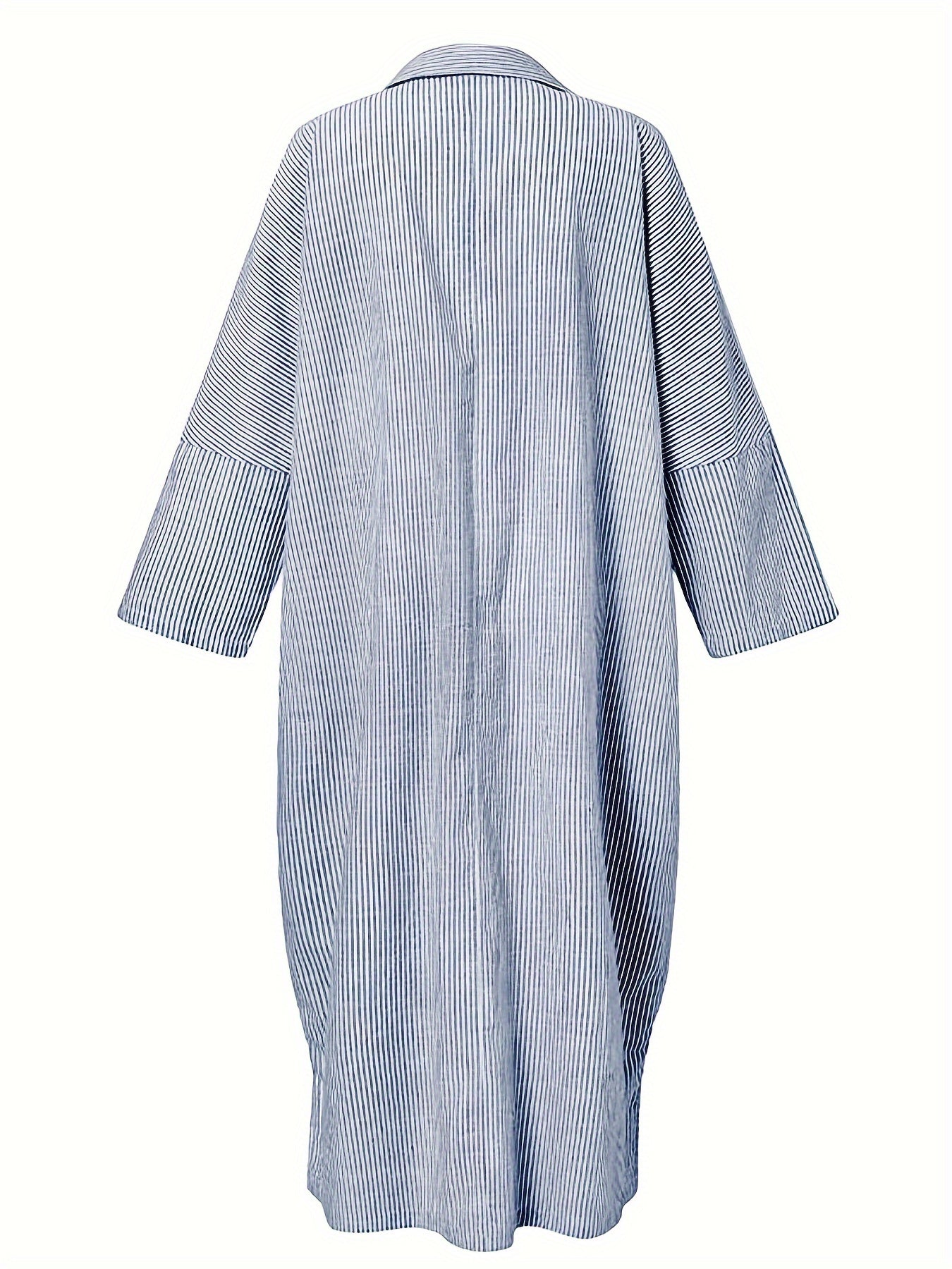 Women's Striped Long Sleeve Shirt Dress Polyester V-Neck Solid Spring Fall