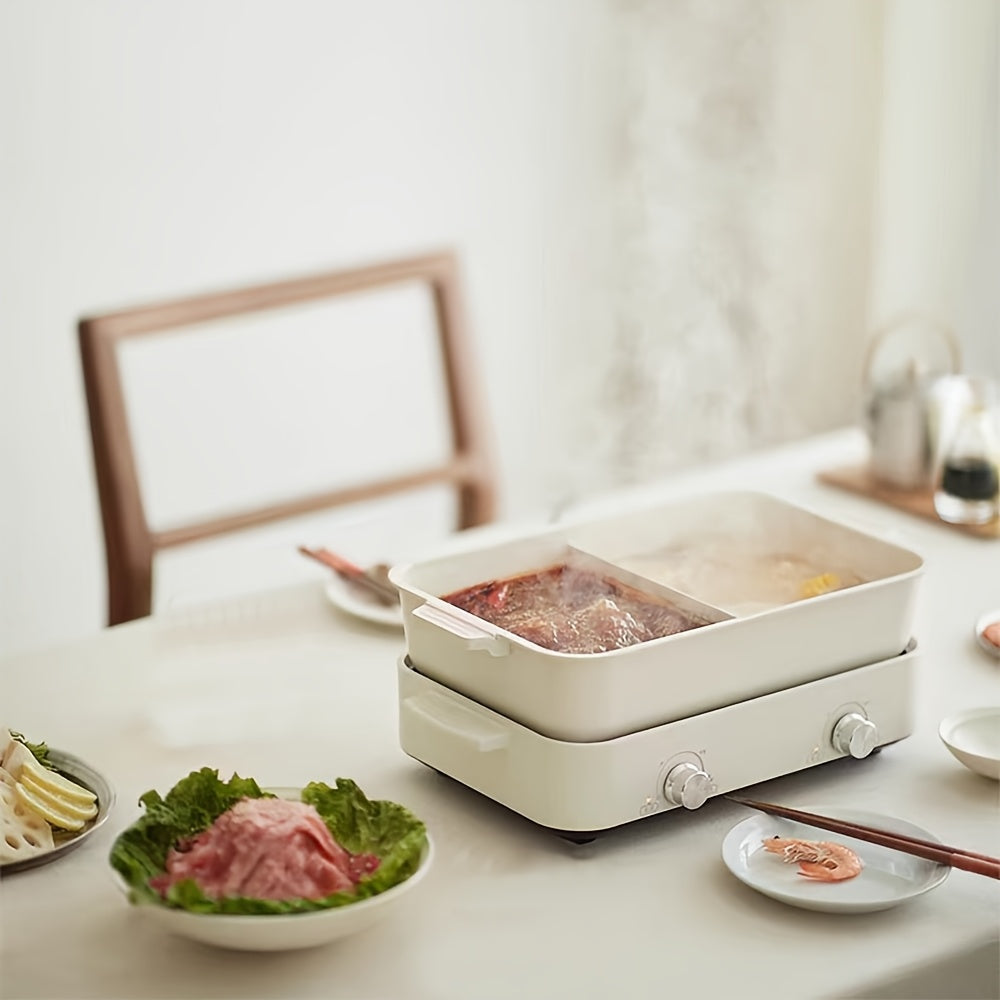 Elektr hot poti 2-zonal mustaqil harorat nazorati va Yevropa standarti rozetkasi bilan, 220-240V quvvat manbai, oson tozalash uchun ajraladigan.