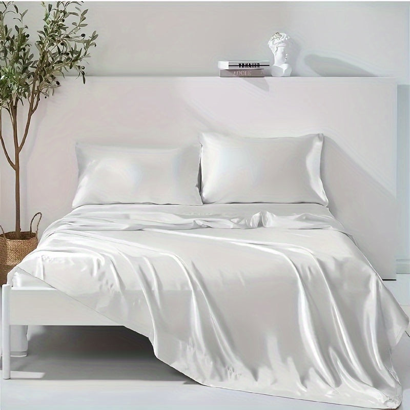 Satin Bedding Set in Solid Color 3 or 4 Piece Luxury Sheet Set