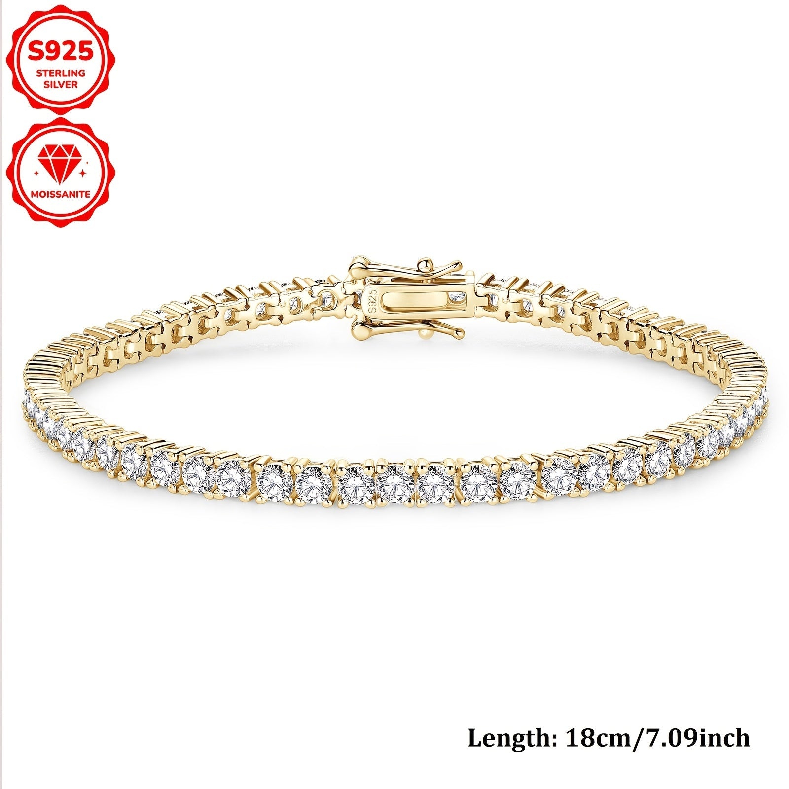 Sterling Silver Moissanite Tennis Bracelet 3mm 5.4ct Gold Plated for Weddings and Gifts