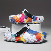 Men Women's Large-Sized Trendy Graffiti Clogs Breathable Non-Slip Outdoor