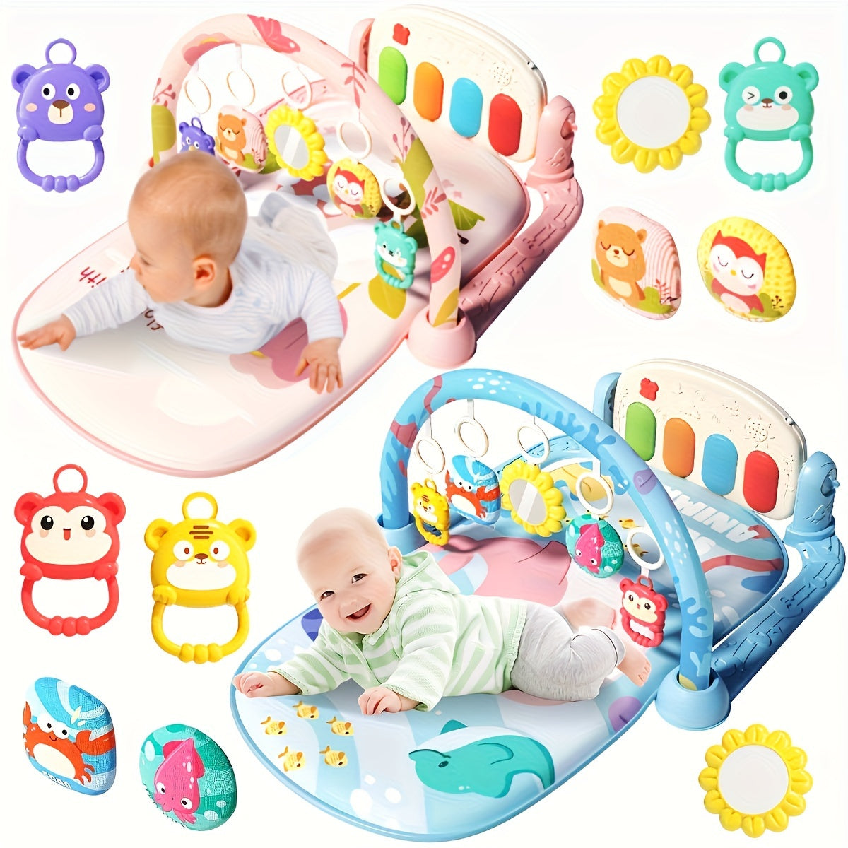 Игровой коврик с ракетной тематикой и музыкальной педалью пианино для малышей в возрасте от 0 до 3 лет, универсальное активное одеяло в синем/красном/зеленом цвете - отличный подарок на дни рождения, праздники и особые случаи.