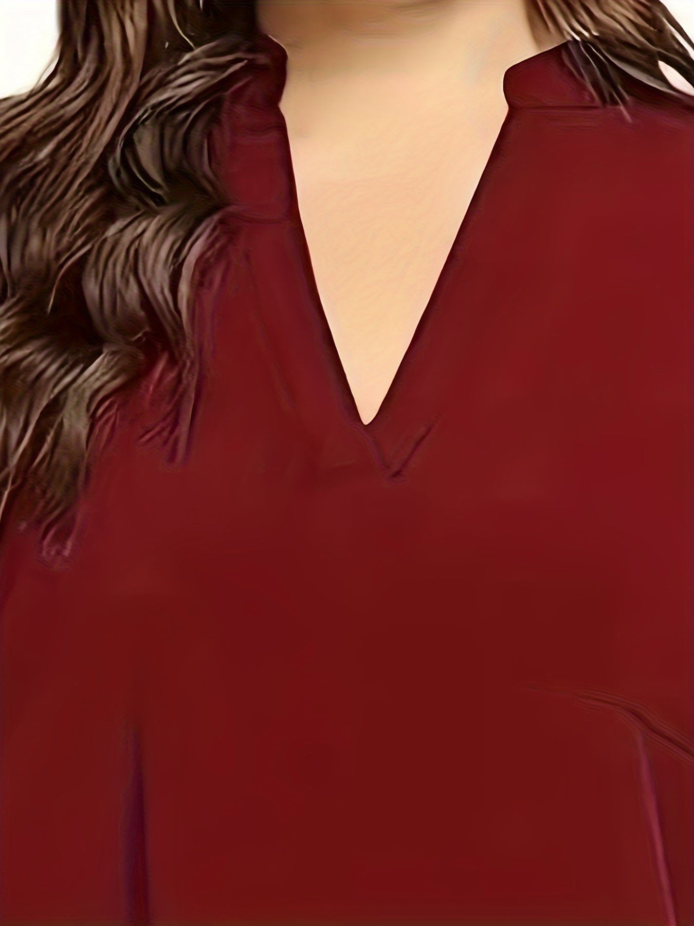 Plus Size V-Neck Long Sleeve Blouse for Spring and Fall Solid Polyester