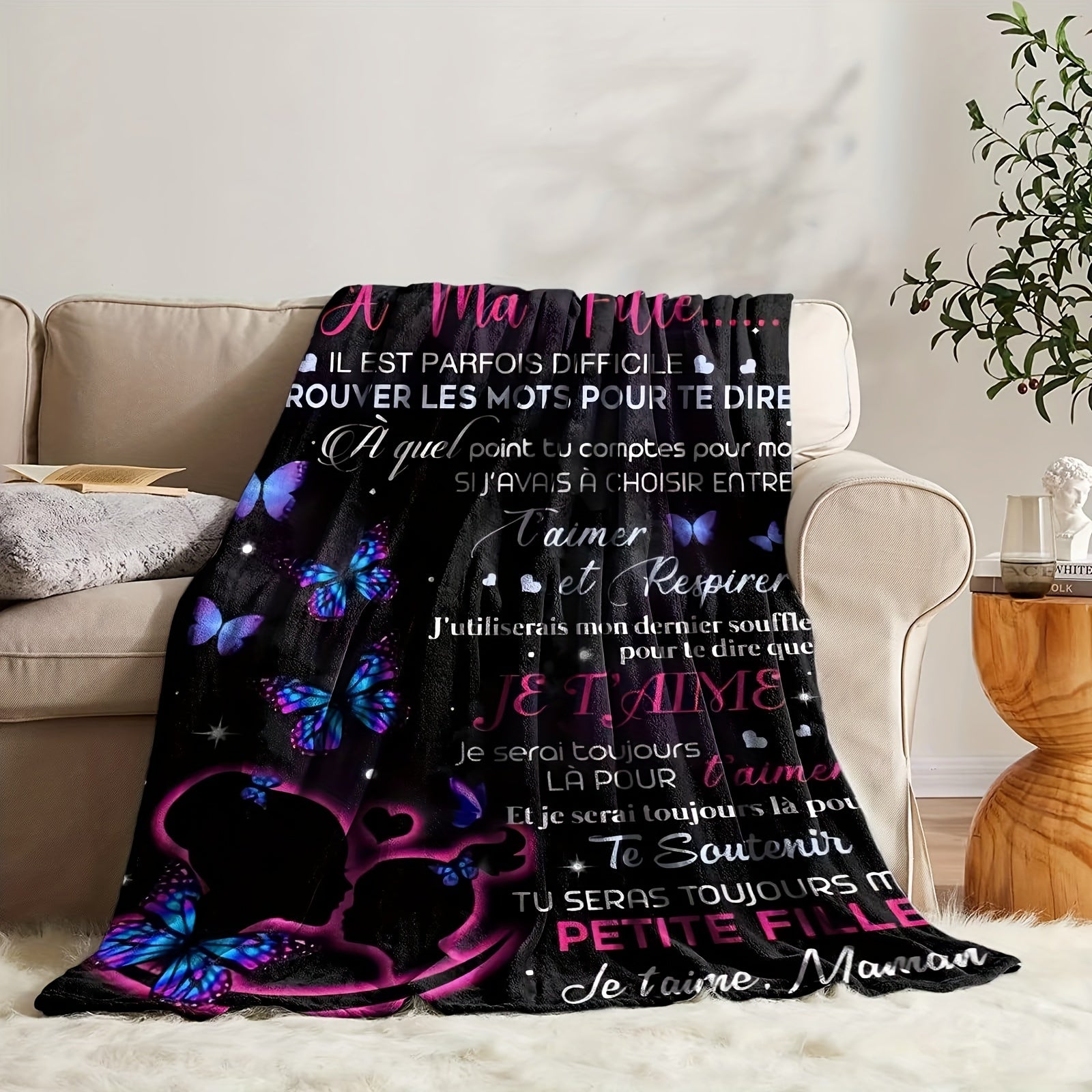 French-Inspired Flannel Throw Blanket Soft Warm Couch Bed Camping Hypoallergenic