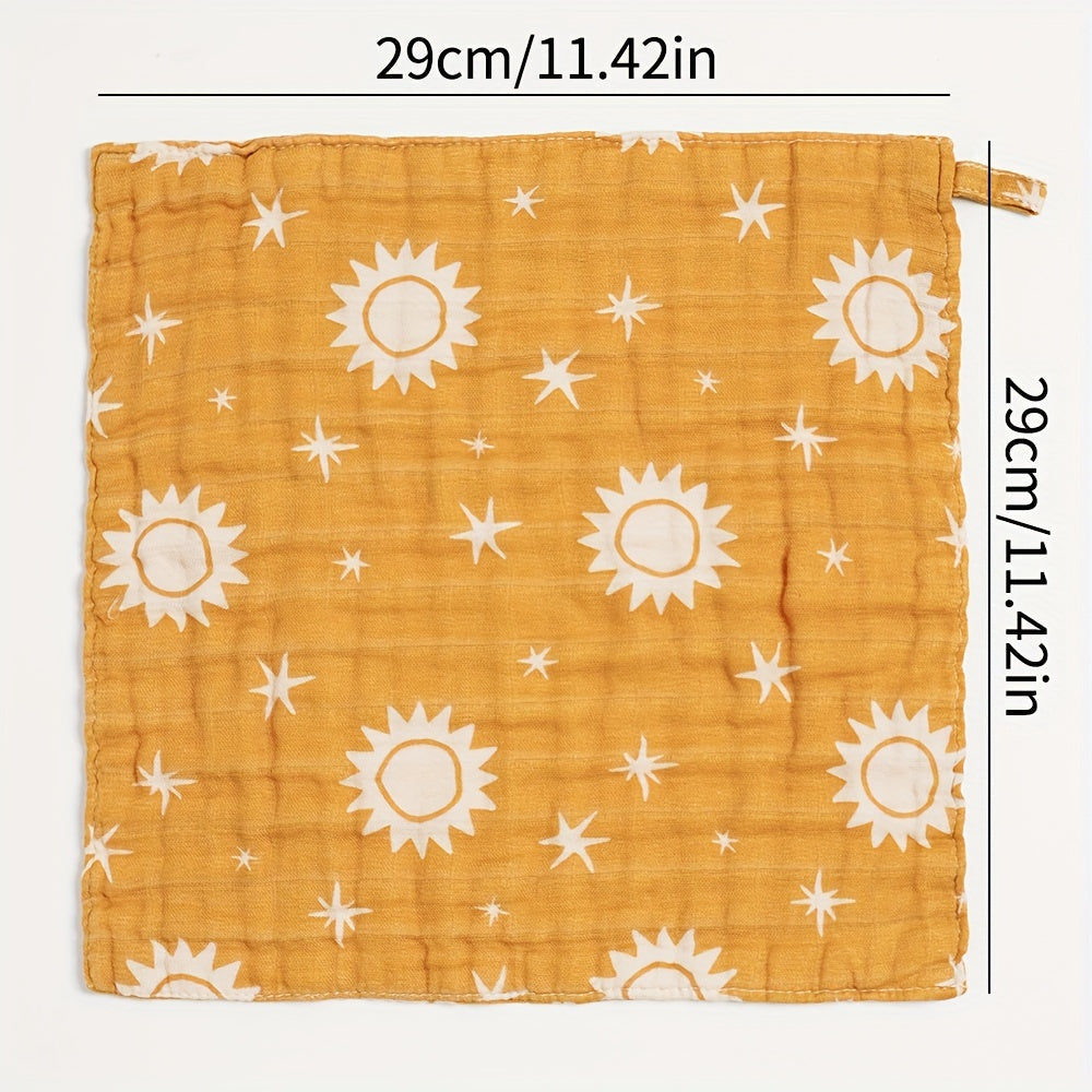 Набор из 5 квадратных полотенец из бамбукового муслина, 4 слоя мягких банных полотенец, с милыми принтами и однотонными цветами - идеально подходит для пеленок.