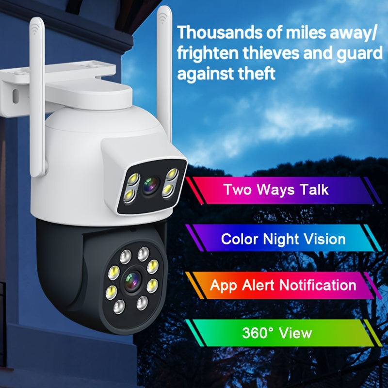 Dual Lens Outdoor Security Camera with Color Night Vision Waterproof 360° PTZ WiFi Dome Bullet