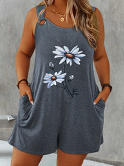 Women's Floral Print Sleeveless Jumpsuit All-Season Plus Size Casual Romper