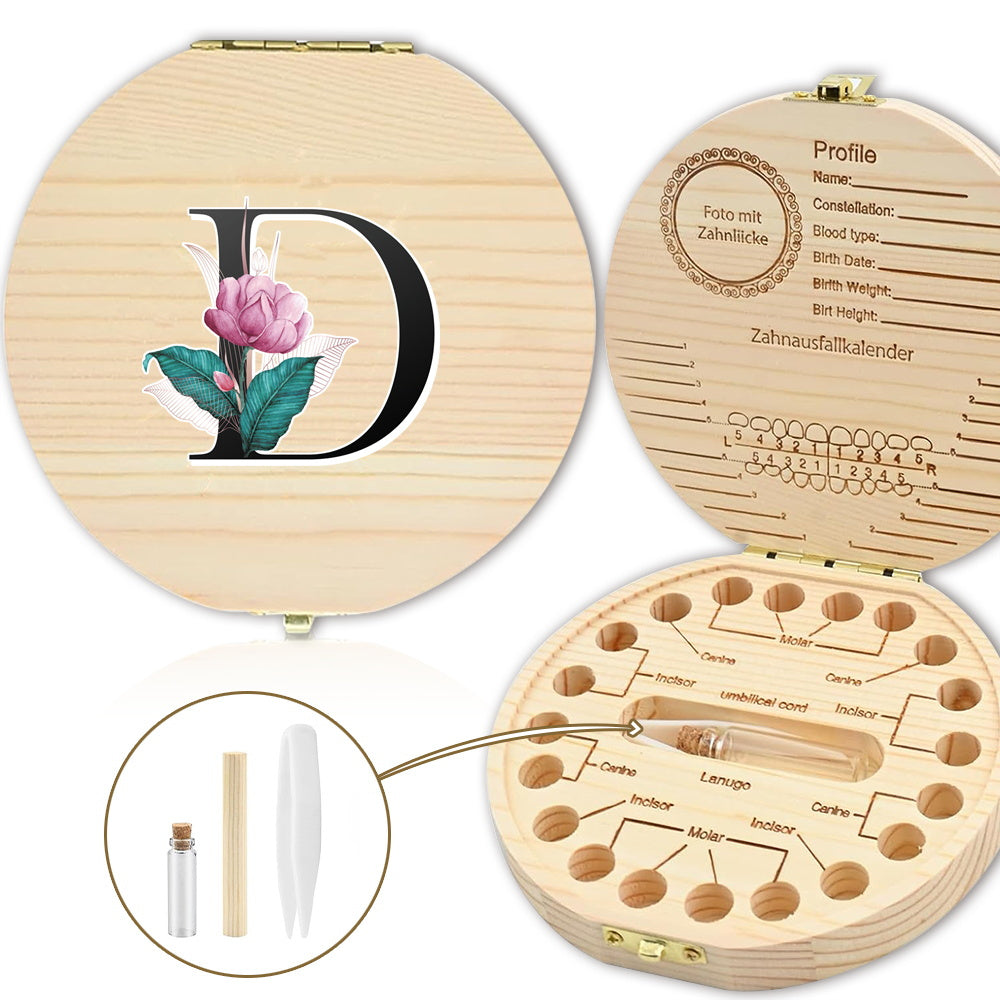 Bolalarining yoʻqolgan sut tishlari uchun yogʻochdan yasalgan saqlash qutisi, 20 tishgacha saqlash joyi bilan. Oq marmar harf naqshli dizayn. Ajoyib sovgʻa gʻoyasi.