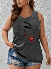 Women's Off-Shoulder Vest Top with Red Lips Print Breathable Stretchy Fabric